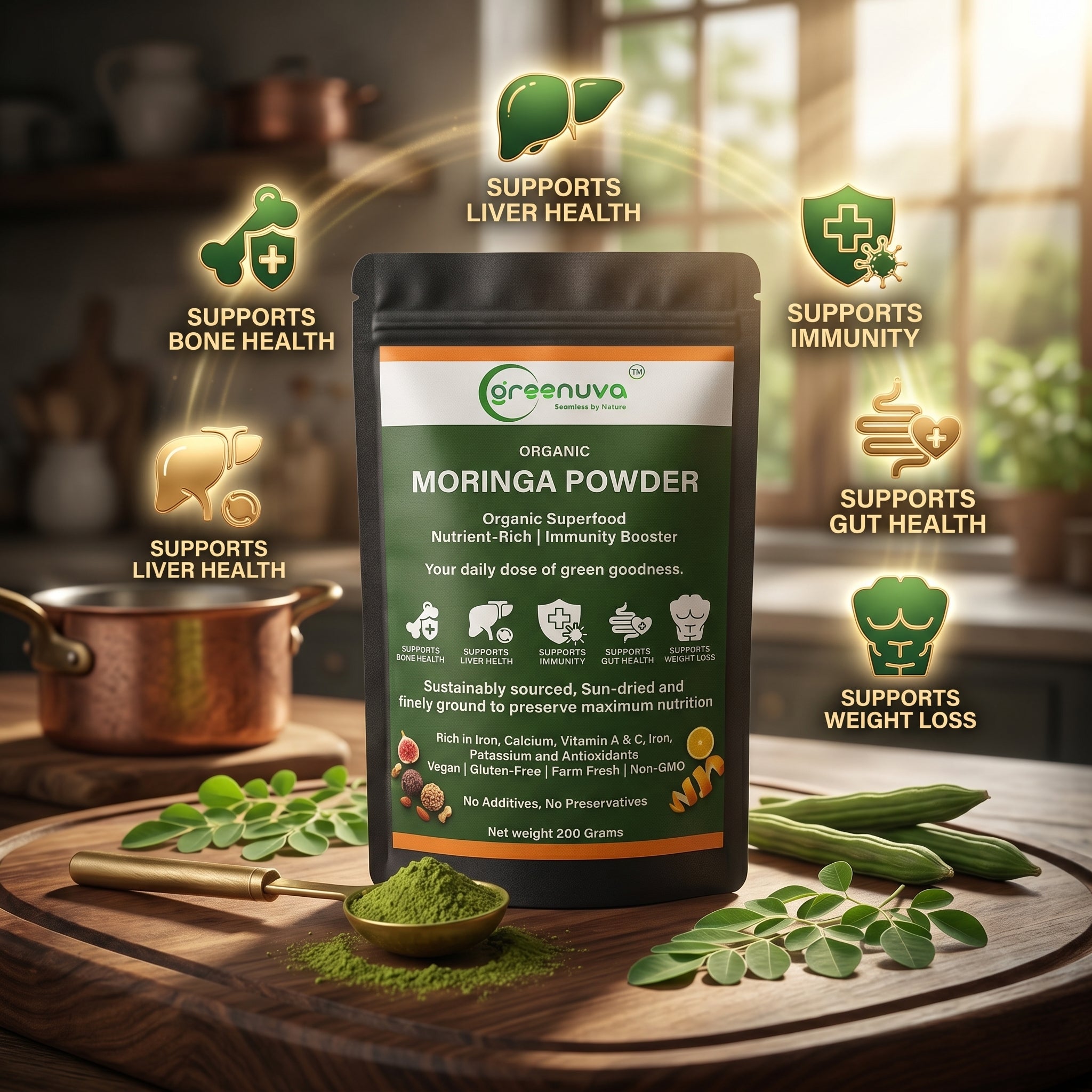 Greenuva Moringa Powder is a powerful, plant-based superfood