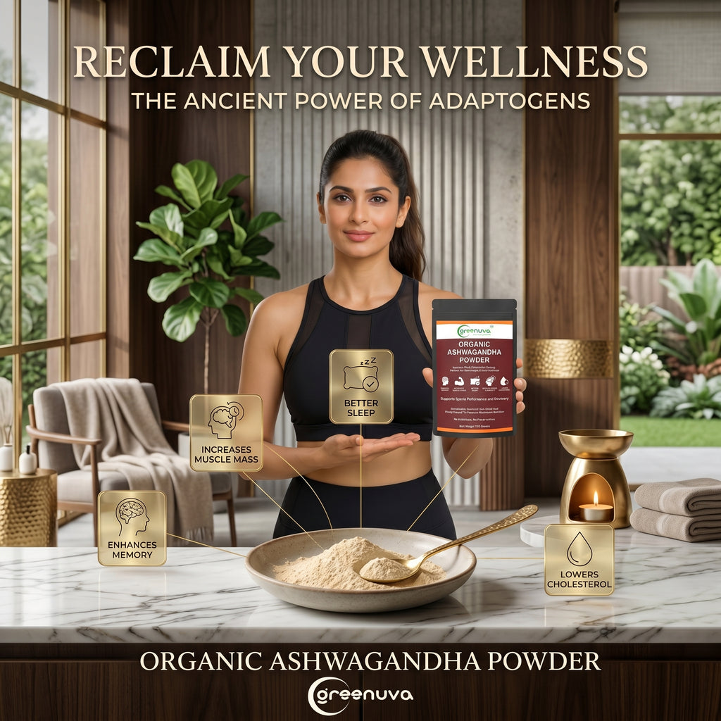 Greenuva Ashwagandha Powder is a powerful Ayurvedic superfood