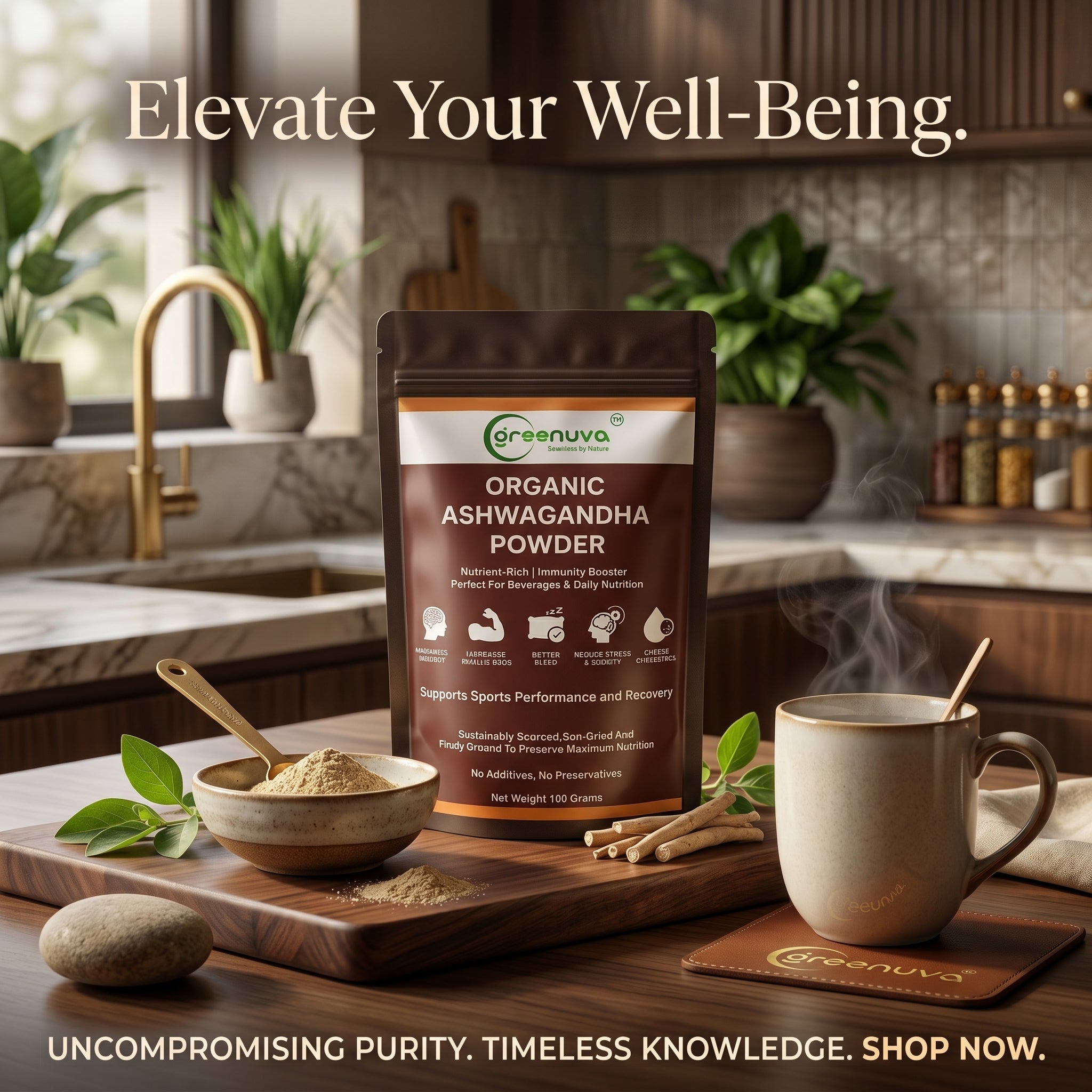 Greenuva Ashwagandha Powder is a powerful Ayurvedic superfood