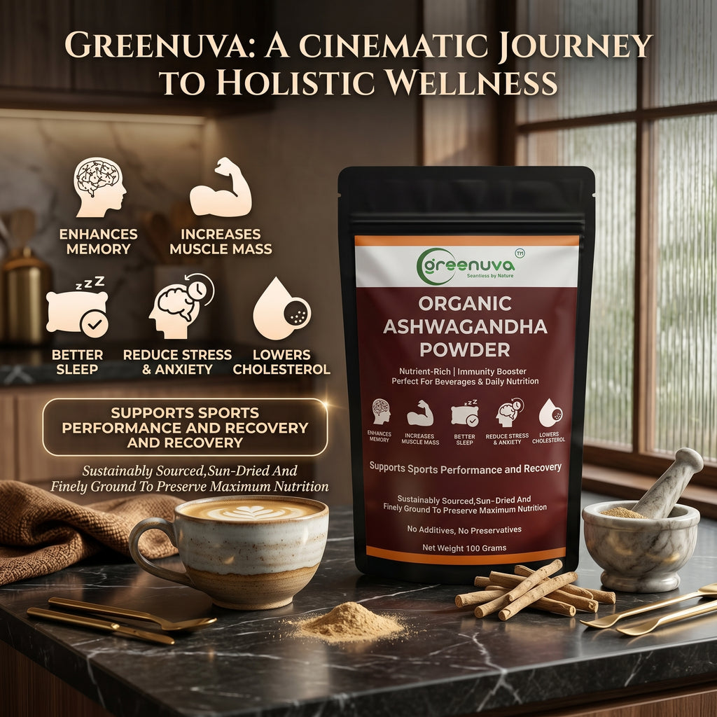 Greenuva Ashwagandha Powder is a powerful Ayurvedic superfood
