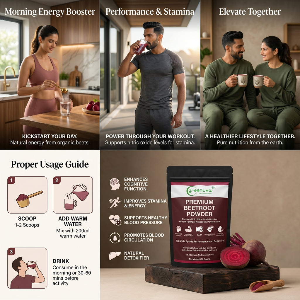 Greenuva Beetroot Powder is a natural, nutrient-rich superfood