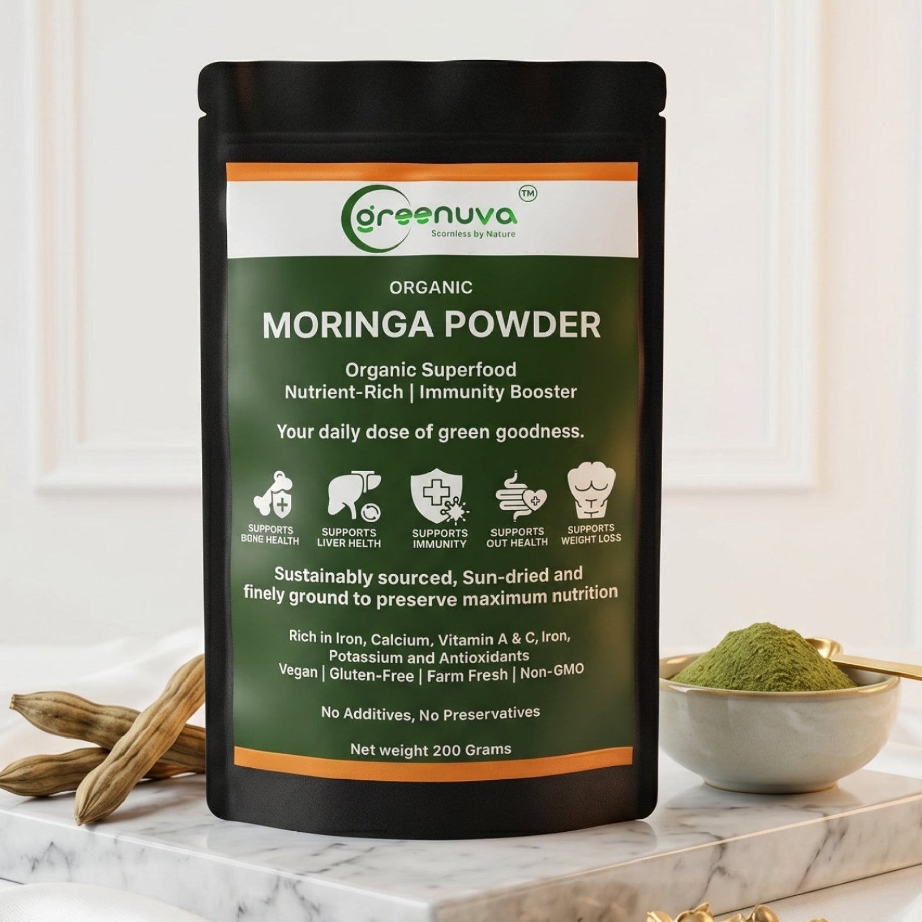 Greenuva Moringa Powder is a powerful, plant-based superfood