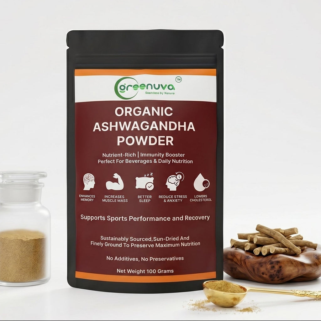 Greenuva Ashwagandha Powder is a powerful Ayurvedic superfood