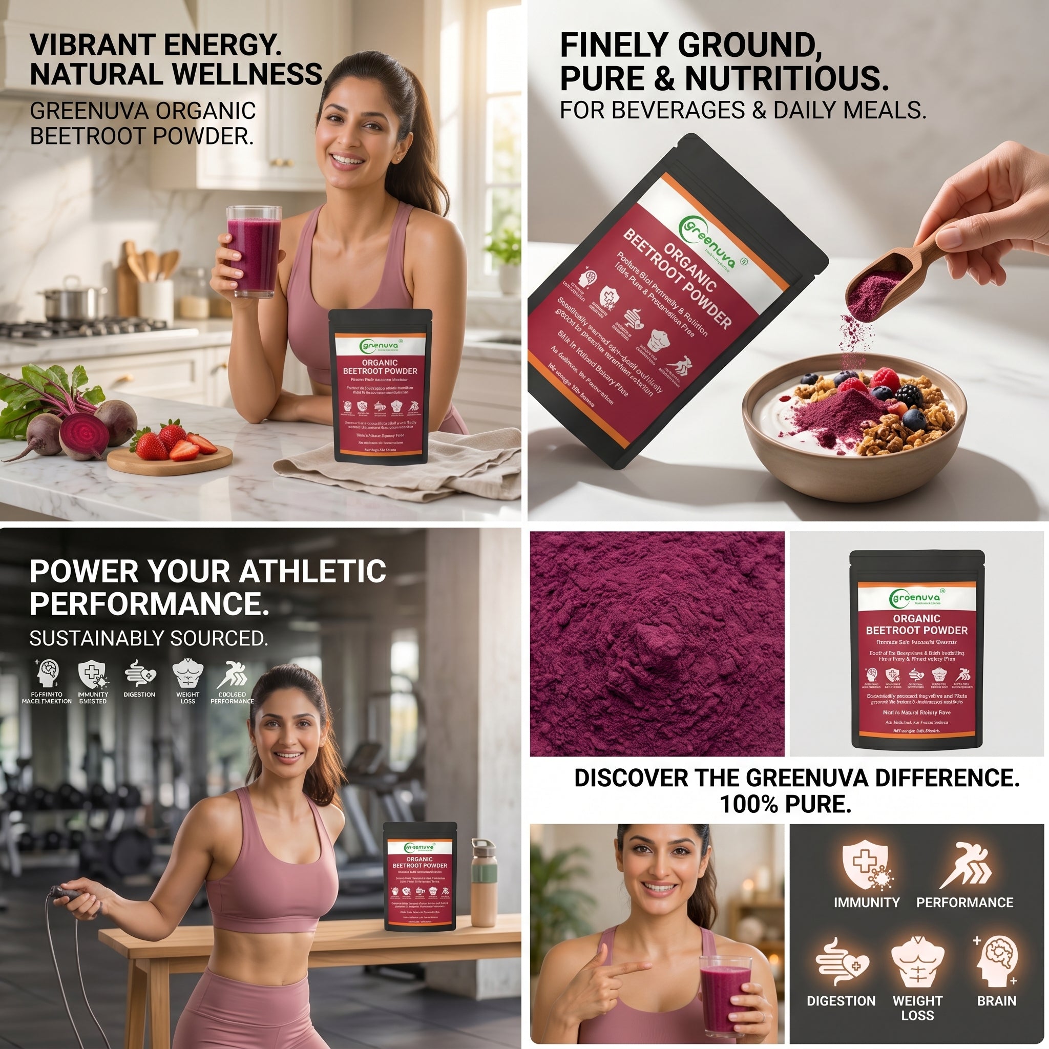 Greenuva Beetroot Powder is a natural, nutrient-rich superfood