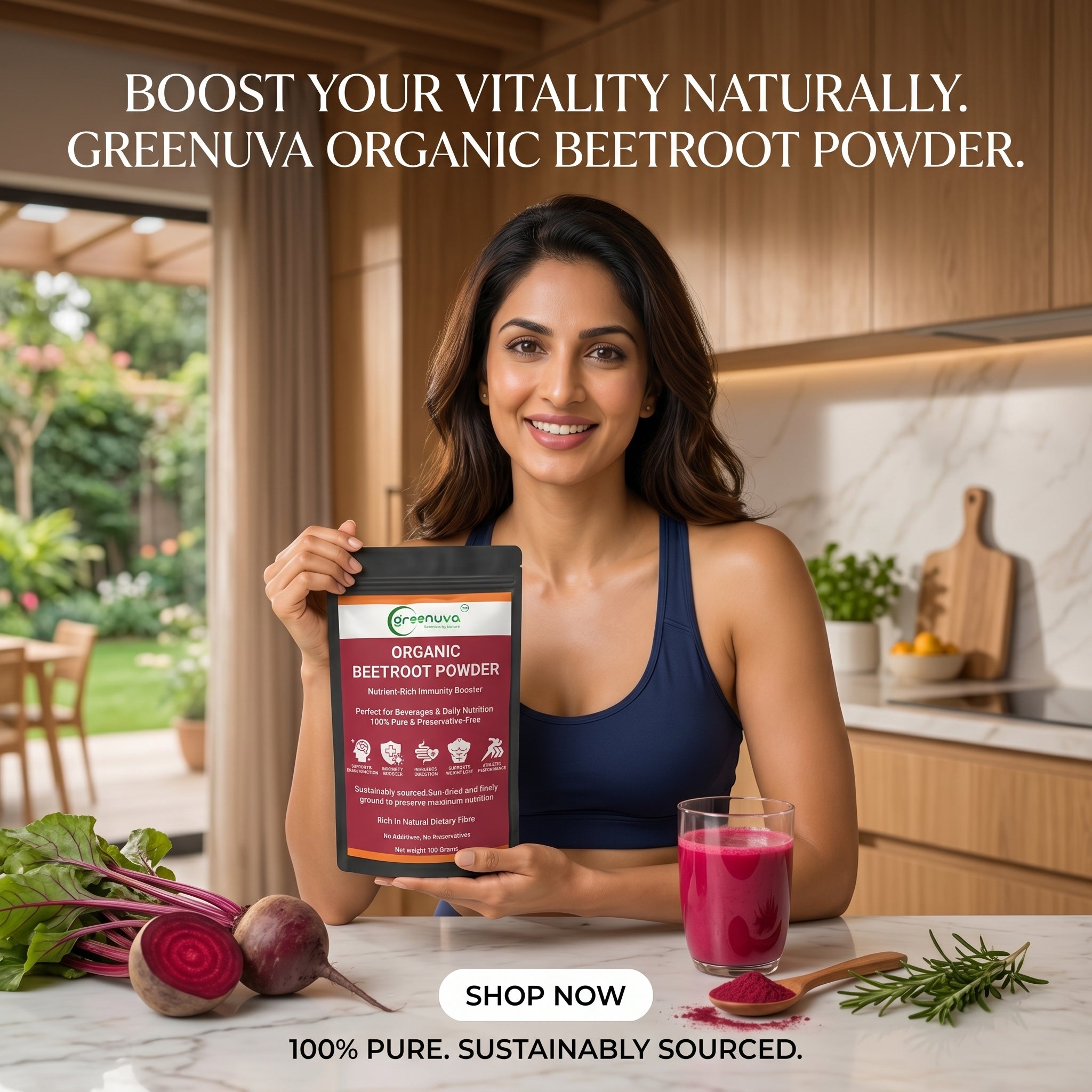 Greenuva Beetroot Powder is a natural, nutrient-rich superfood