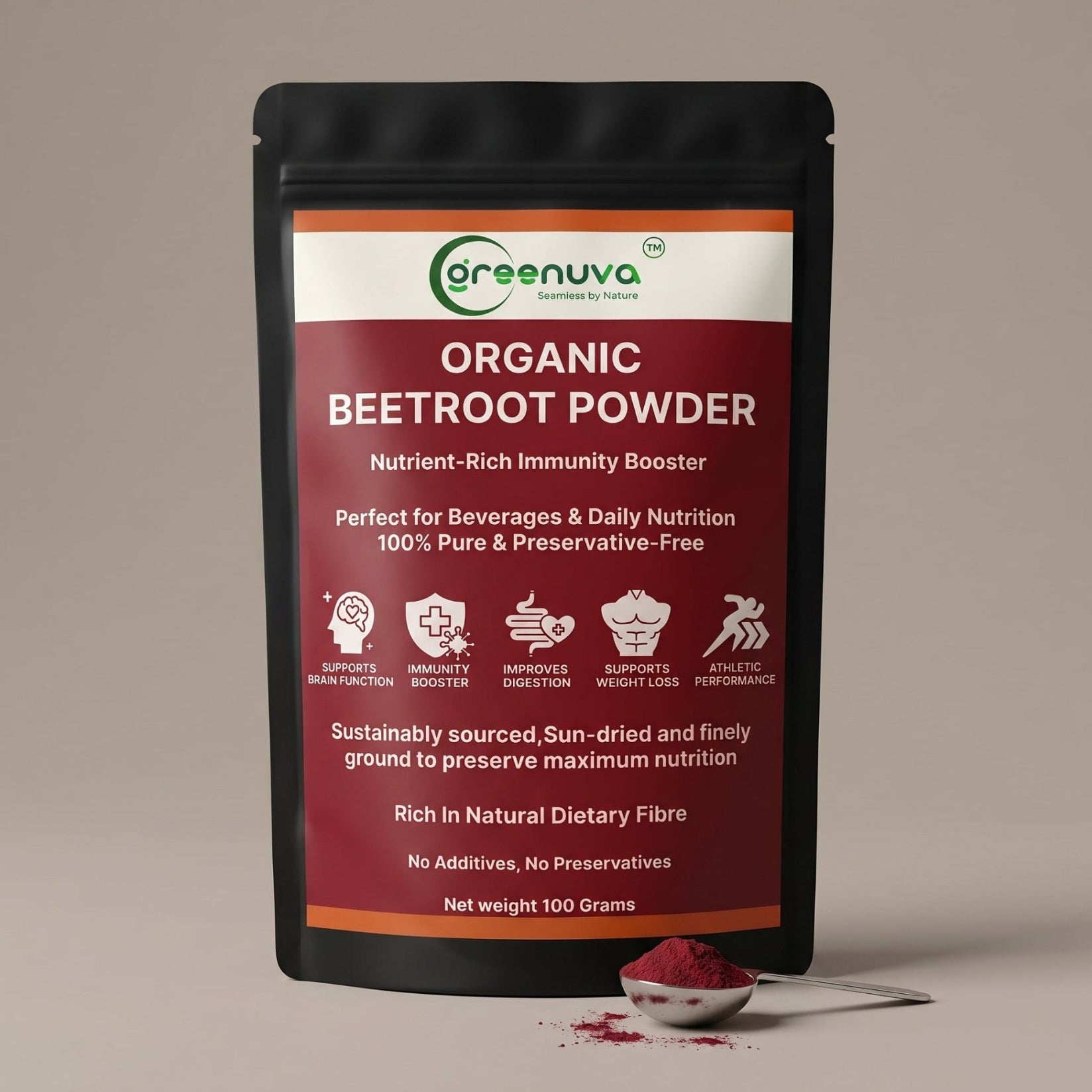 Greenuva Beetroot Powder is a natural, nutrient-rich superfood